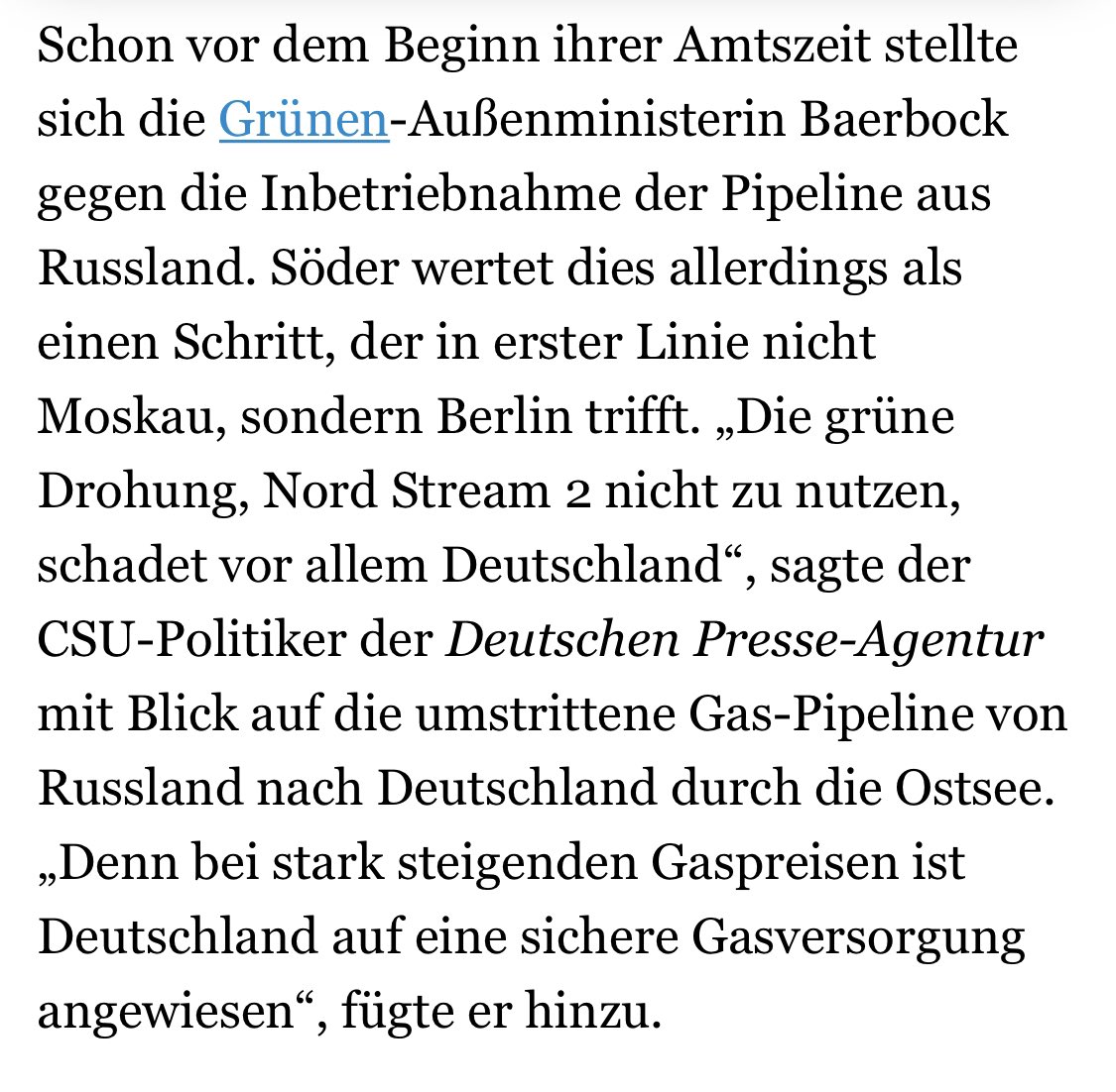 ThomasSarnowski's tweet photo. Vor genau 1 Jahr bezeichnete #Söder #Baerbock:s klare Russland-Politik als „naiv“, Deutschland brauche #NordStream2 gegen hohe Gaspreise. Völlig realitätsfern.

Wann entschuldigt sich @Markus_Soeder endlich bei den Bayer*innen für seine verfehlte Russland- &amp; Energiepolitik? https://t.co/ISJc3DGOlg