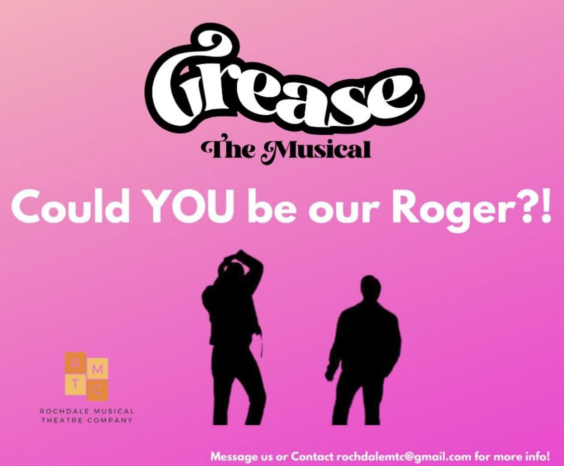 rochdalemusical's tweet photo. With an already star studded cast, we are on the look out for someone to play Roger in our upcoming musical Grease! 
5th-13th May 2023 - Champness Hall Rochdale.
Get in touch with us today at Rochdalemtc@gmail.com or message us for further information! https://t.co/QcjtjQfi5l