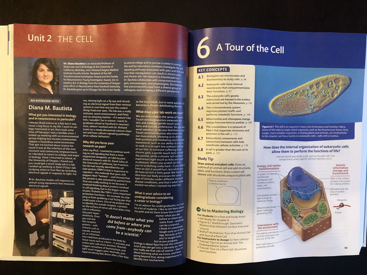 Very cool to see interviews with scientists in an undergrad biology textbook. I think it helps demystify the career path. <a href="/Bautista_DianaM/">Diana Bautista</a>