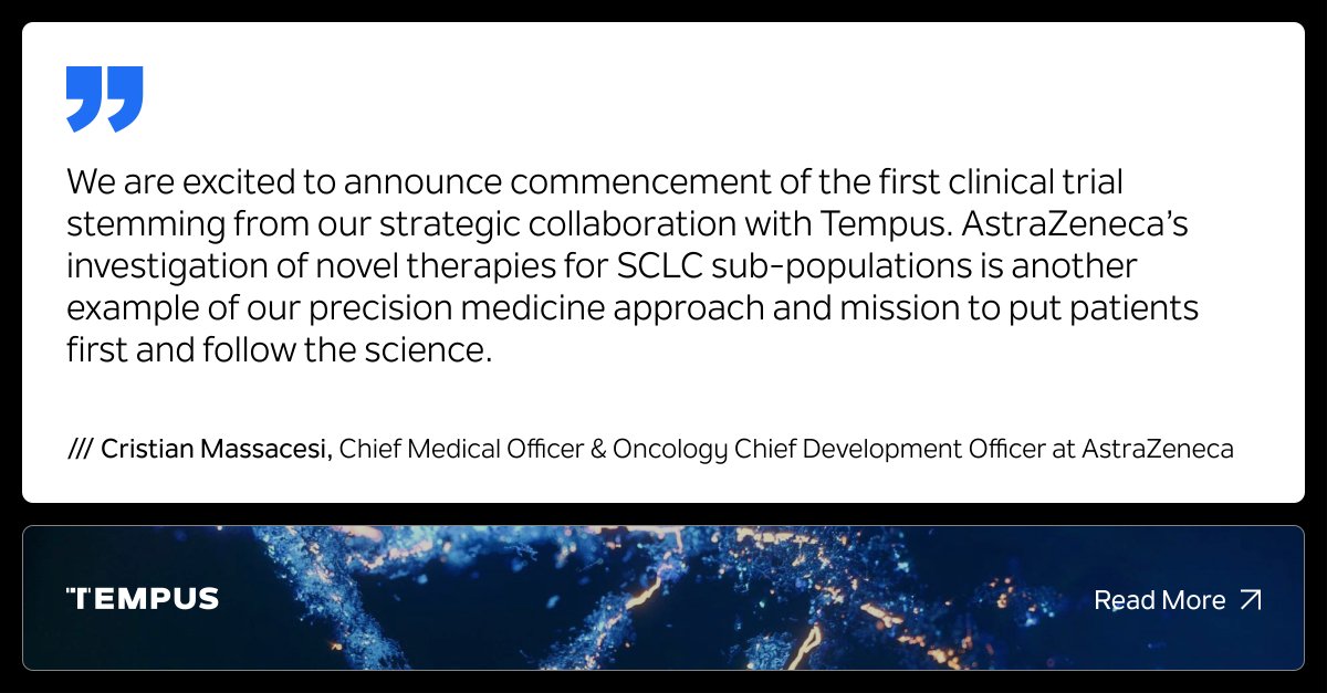 TempusAI's tweet photo. #NEWS: We’re excited to announce a new study w/ @AstraZeneca that aims to identify biomarkers of response in patients w/ #SCLC, an aggressive disease in which there is a high unmet need for therapeutic targets. The study is open for enrollment. Learn more: https://t.co/k6Nfqux32X https://t.co/b09Lc5BFzk