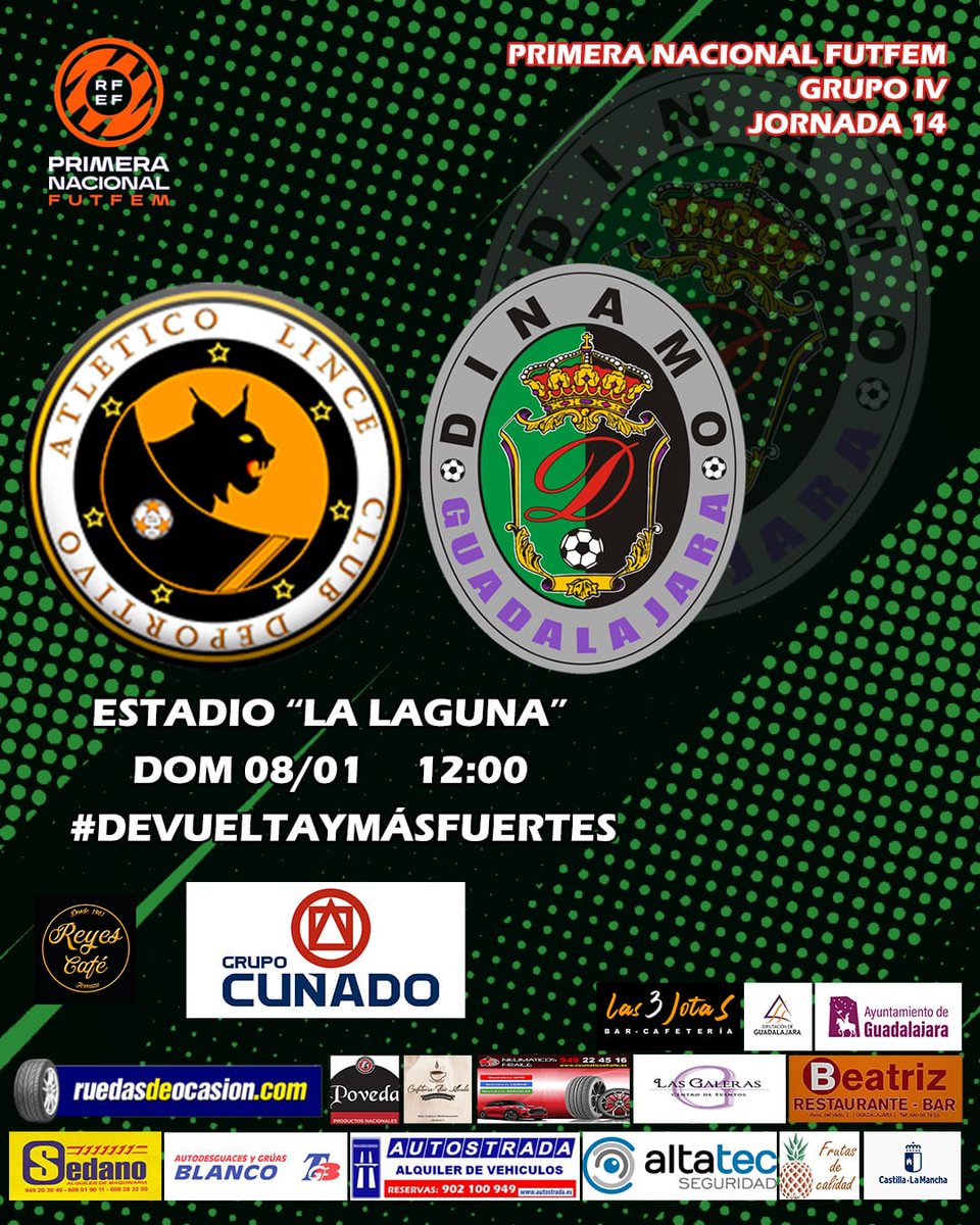 Dinamo Guadalajara (@dinamogoficial) on Twitter photo 💚🖤 DE VUELTA Y MÁS FUERTES 🖤💚
Arrancamos 2023 visitando Laguna de Duero para enfrentarnos a <a href="/AtleticoLaguna/">CD Atlético de Laguna</a>
🗓️ Domingo 8 de Enero
⏰ 12:00
🏟️ Estadio La Laguna
#Devueltaymásfuertes
#FutbolFemenino
#primeranacionalfemenina 💚🖤 DE VUELTA Y MÁS FUERTES 🖤💚
Arrancamos 2023 visitando Laguna de Duero para enfrentarnos a <a href="/AtleticoLaguna/">CD Atlético de Laguna</a>
🗓️ Domingo 8 de Enero
⏰ 12:00
🏟️ Estadio La Laguna
#Devueltaymásfuertes
#FutbolFemenino
#primeranacionalfemenina