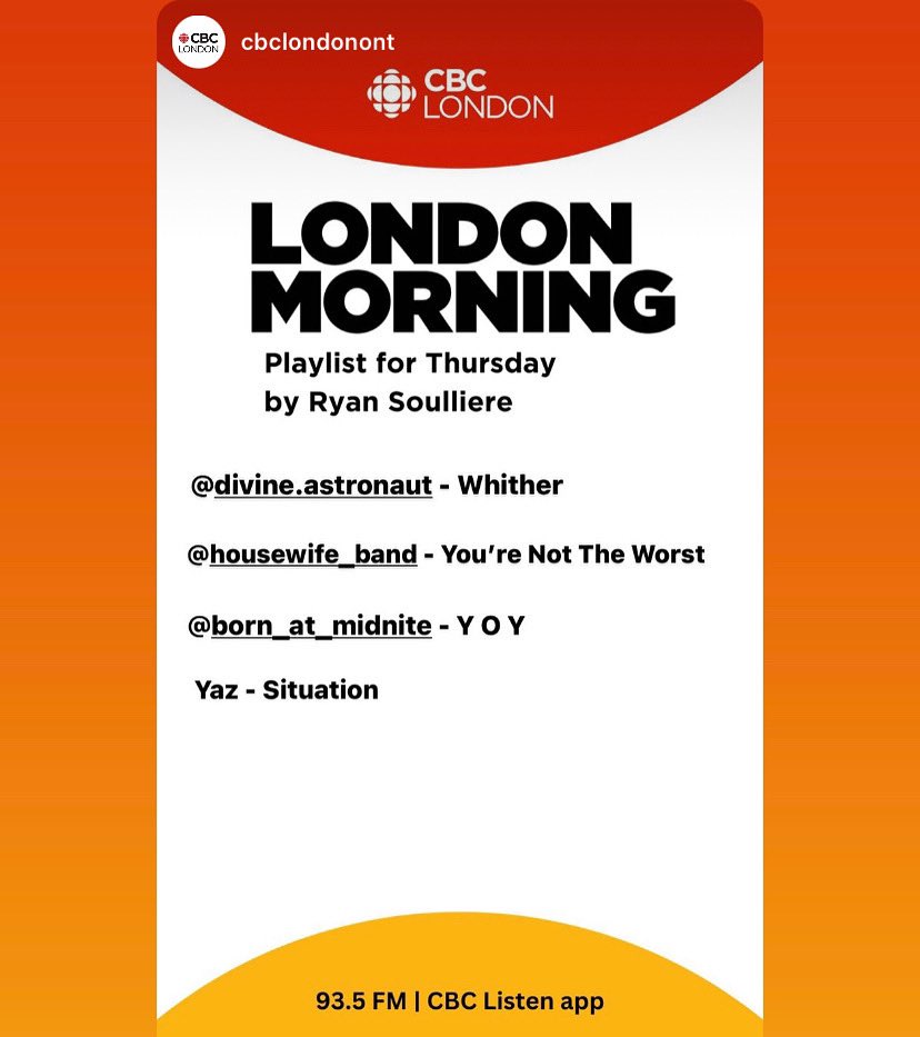 Big thanks to <a href="/CBCLondon/">CBC London</a> for playing us on the radio ❤️#radioplay #cbclondon #divineastronaut