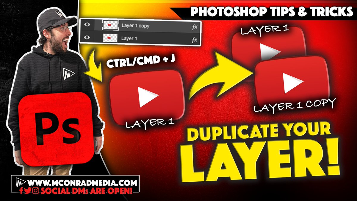 MasNConrad's tweet photo. #PhotoshopTip:
Hit CTRL or CMD + J on your keyboard with a layer selected in Photoshop. You just duplicated your layer!!
You can use this with layers, artboards and groups!
#MCMedia https://t.co/0gTBPVjdLU