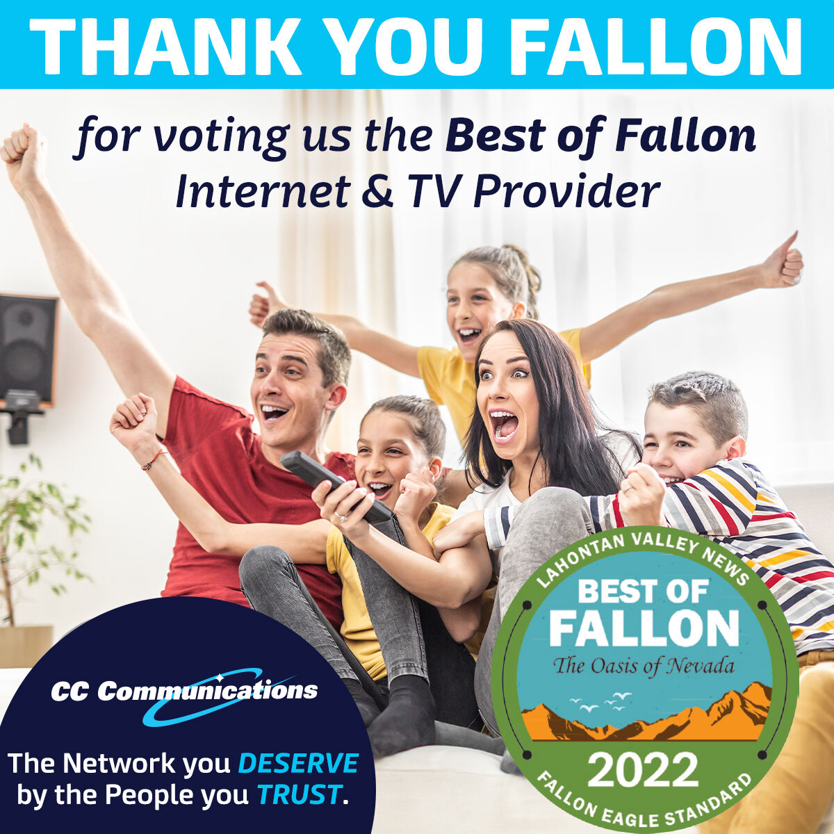CCComm_Nevada's tweet photo. Thank you for voting #CCCommunications the #BestOfFallon - Internet & TV Provider for 2022. Serving our community and customers is very important to us. We take pride in providing our customers with the best #CustomerExperience.
#InternetProvider #FiberInternet #TVProvider https://t.co/mOUGsLEnGe