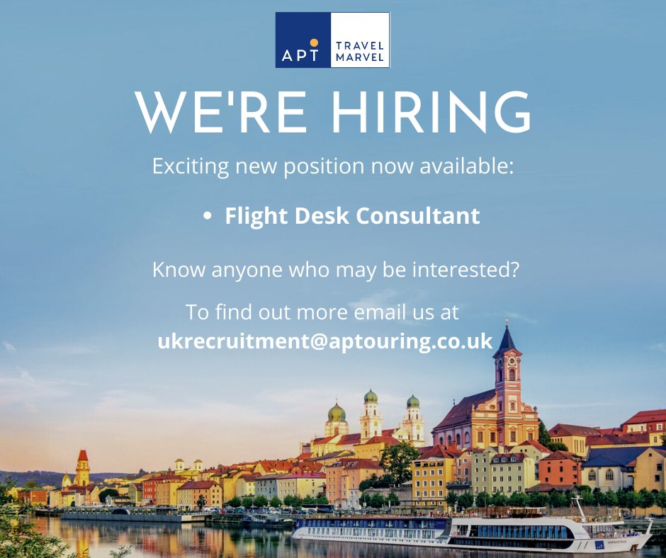 Do you LOVE Aviation?
Come and join our amazing Flights Team!
Looking for a new opportunity?
Please contact ukrecruitment@aptouring.co.uk for more information!

#newyear #newstart #aviation #newjob #contactus