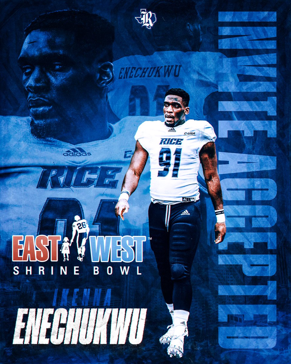 RiceFootball's tweet photo. Making it Happen 💪 

Ikenna Enechukwu has Accepted his Invitation to Play in the @ShrineBowl 🙌

#GoOwls👐 x #RFND https://t.co/p50uV5eQ4Z