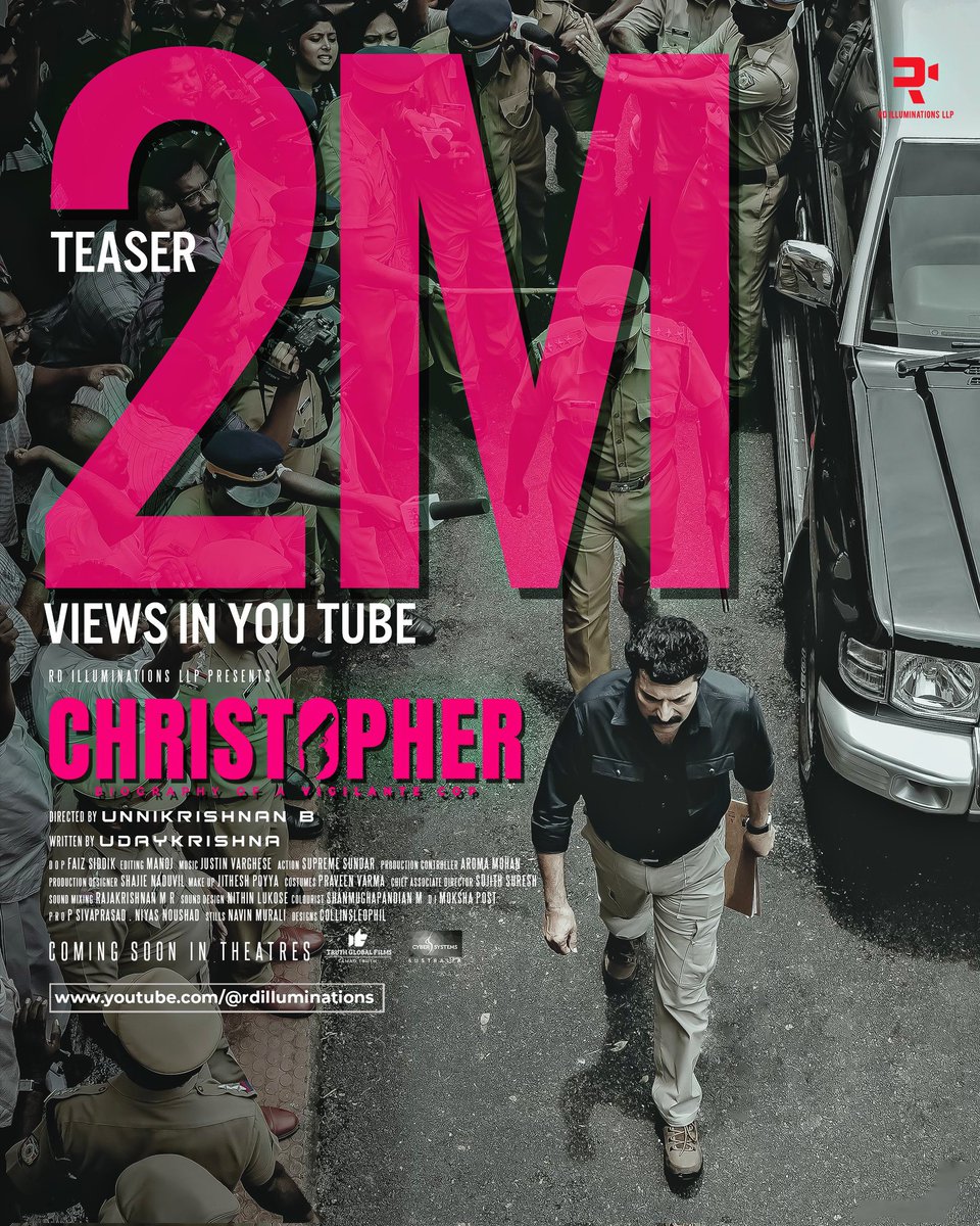 BoSs09564477's tweet photo. Finally Crossed Magical 2 Million + Views 🤗 Thank you Everyone for the Terrific Support 🔥❤️

#Christopher #ChristopherTeaser ⚡

Watch Teaser : https://t.co/CD4aMMpdMY ◀️

#Mammootty @mammukka
Follow : @BoSs09564477 😎 https://t.co/HkQrQRZ0mc
