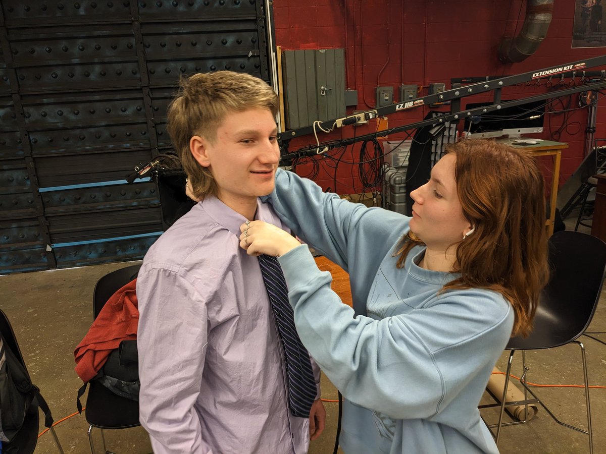 wcsPHS_Studios's tweet photo. We learn more than Broadcasting in our class. Juniors Lincoln Campbell and Kaelyn Hemmingway help Freshman Nolan Brown learn to tie a tie for a segment he's shooting. Looking good! @wcsphsccte @wcsCCTE @wcsPHS https://t.co/VjUYXWjfnJ