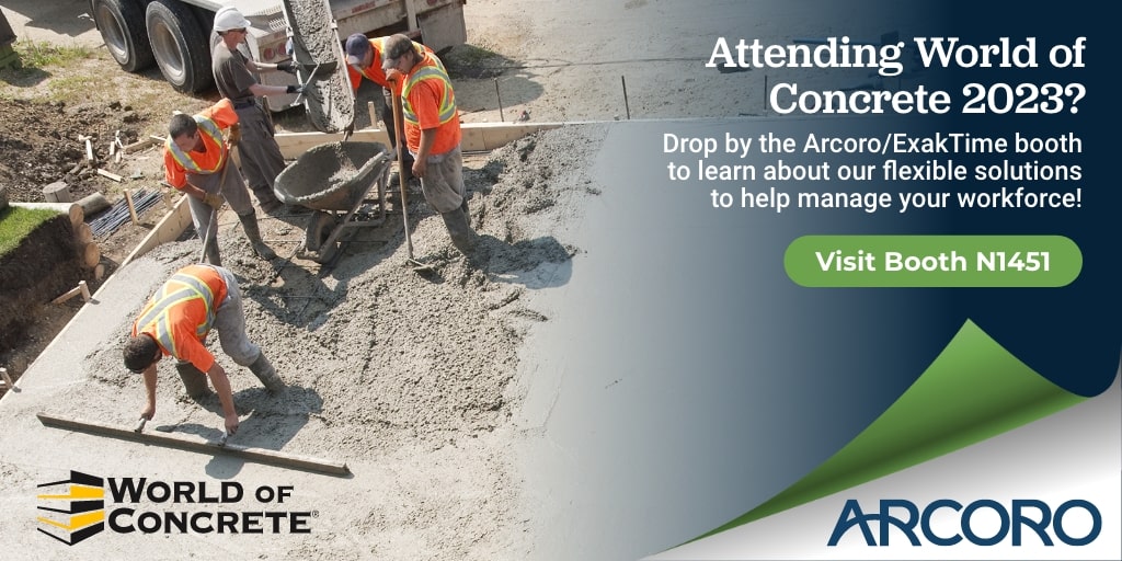 arcorohr's tweet photo. World of Concrete is happening in just a few weeks – are you on the guest list? Stop by Booth N1451 to learn how you can deliver the best employee experience in the field and the office! #Arcoro #HumanResources #HR #Software #construction #WOC https://t.co/qERoqFG06z