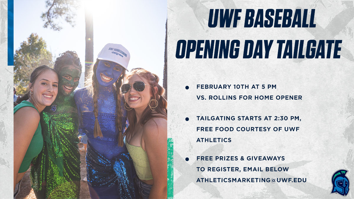 .<a href="/UWF_Baseball/">UWF Baseball</a> opens up their home season on February 10th with an opening day tailgate!

Reserve your spot with the tailgate starting at 2:30 pm &amp; first pitch at 5pm #GoArgos