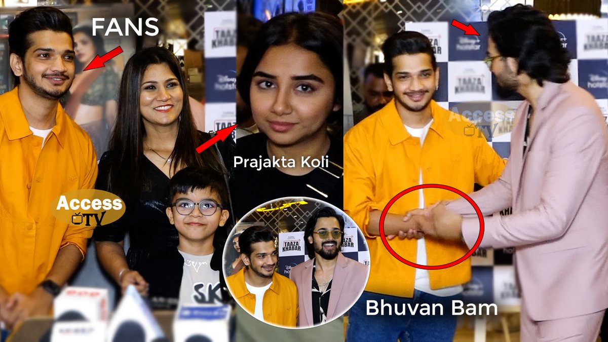 AccessTV2's tweet photo. Video Link - https://t.co/p2X9NP4RSI

Munawar Faruqui,Bhuvan Bam,Prajakta Koli At Taaza Khabar Movie Screening  | #accesstv 

#MunawarKiJanta #MunawarWarriors #MunawarFaruqi #MunawarFaruqi #MKJW #bhuvanbam #bbkivines 
#bbkivines 
#prajaktakoli https://t.co/A45Uh3wSRi