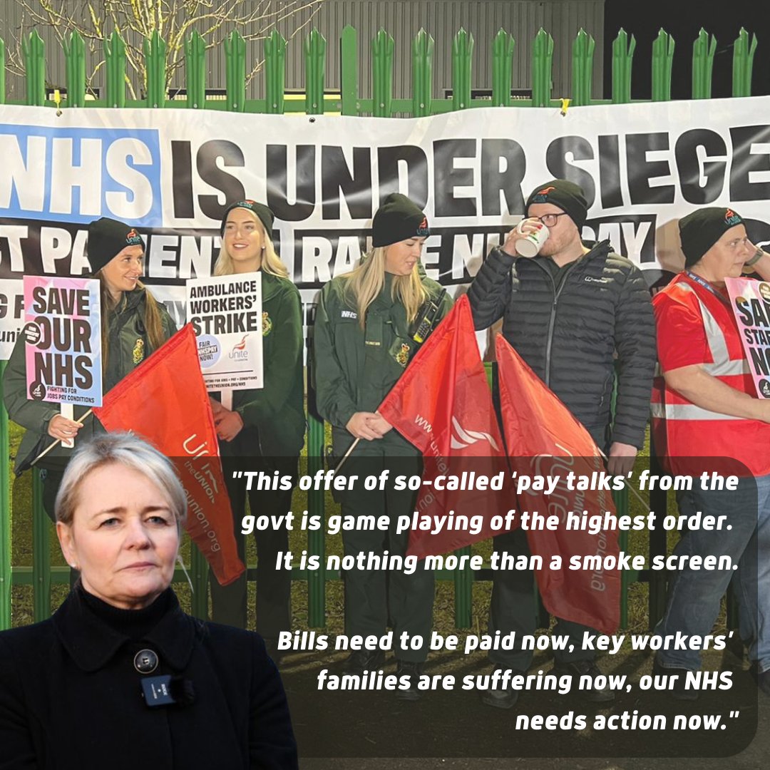 UniteSharon's tweet photo. The idea that we would call off industrial action on current pay issues in order to discuss the government’s 2023/24 evidence to the Pay Review Body is frankly beyond a joke. Every day, it’s a different gimmick from this @GOVUK. #NHS #SavOurNHS More 👉 https://t.co/w88AyW7c5t https://t.co/qKnSd8J9yH