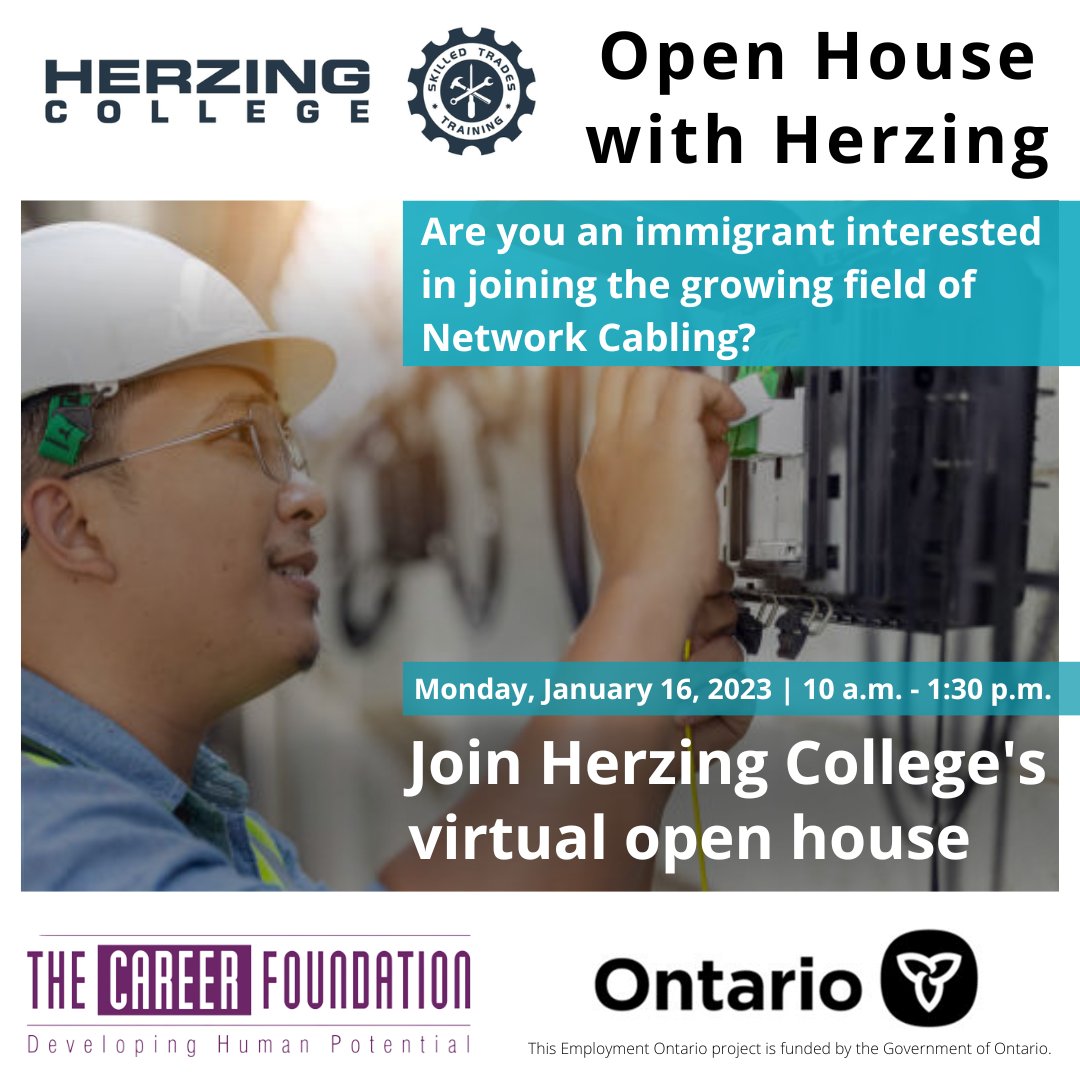 herzingtrades's tweet photo. Join us, together with @theCareerFnd for a virtual open house event on Network Cabling. 

📅Monday, January 16th 
⏰10:00 AM to 1:30 PM 
💻Via Zoom - Click here to register https://t.co/et50TnUmmc https://t.co/IqQiIP0zA2