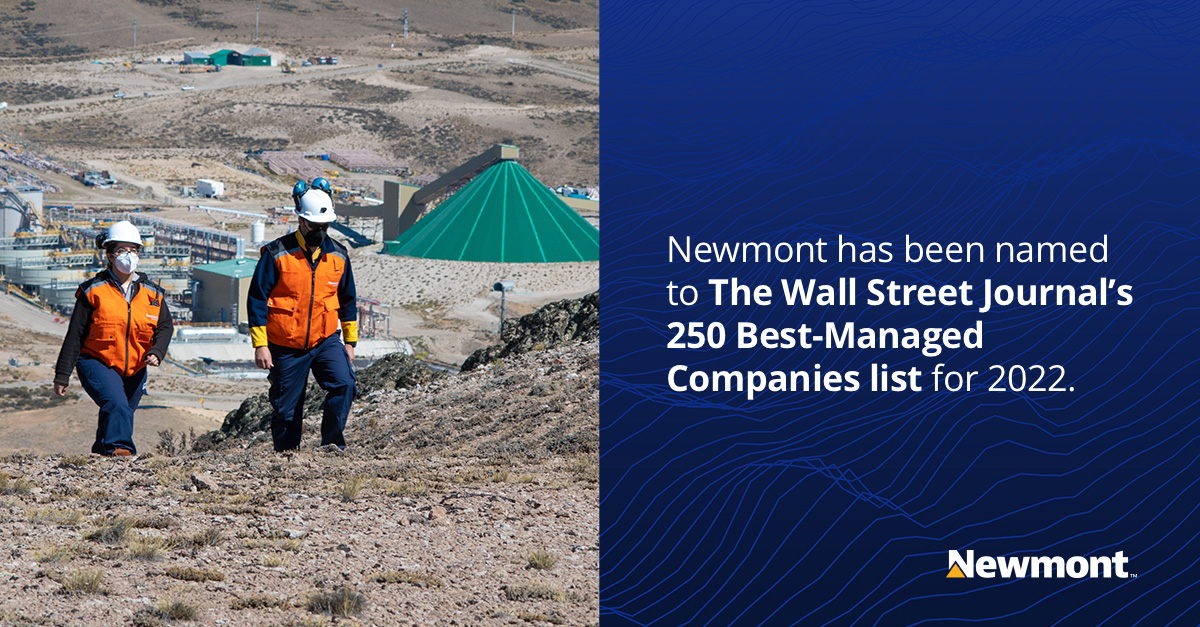 NewmontCorp's tweet photo. Newmont is proud to be recognized as one of the best-managed companies for 2022 by @WSJ and @DruckerInst. Learn more: https://t.co/QoDImcOqfg https://t.co/SUuJL6FcGg