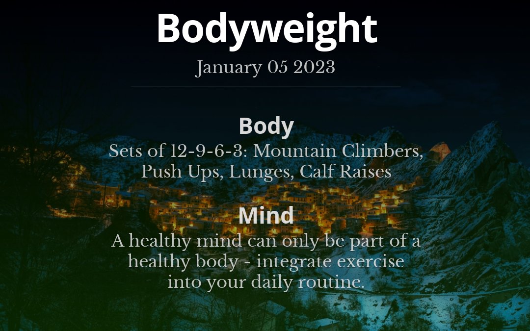 _RealMindBody's tweet photo. Sets of 12-9-6-3: Mountain Climbers, Push Ups, Lunges, Calf Raises #bodyweight #workout #calisthenics #fitness #streetworkout #gym https://t.co/J2IP1ut1rV