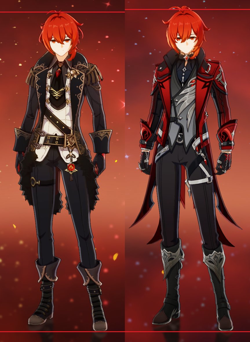 DottieSlay's tweet image. Their clothes look so similar. Is Dilluc hiding something? Is he one of Fatui&apos;s agents? 
#Diluc #PyroAgent #GenshinImpact  #Fatui #fatuiharbingers  #FatuiAgent