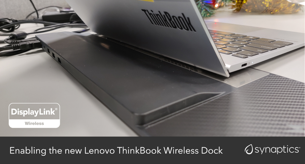 SynaCorp's tweet photo. We’re excited to be part of the new @Lenovo #ThinkBook Wireless Dock for seamless, cable-free, dual 4K display connectivity. Our Gemini reference design enables the world’s first truly #wireless dock drives. https://t.co/hxOXZoGYBR https://t.co/8uPbSZVF68
