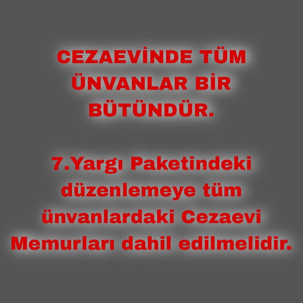CEZAEVLERİNDE görevli Sivil Memurlar 7. yargı Paketindeki mevcut düzenlemeye dahil edilerek maddi durumları iyilrştirilmelidir.  
 #Sivilpersoneleadalet
 <a href="/bybekirbozdag/">Bekir  Bozdağ</a>  <a href="/dbdevletbahceli/">Devlet Bahçeli</a> <a href="/RTErdogan/">Recep Tayyip Erdoğan</a> <a href="/Avkthalilozturk/">Halil ÖZTÜRK</a> <a href="/ctekurumsal/">Ceza ve Tevkifevleri Genel Müdürlüğü</a> <a href="/YavuzEnis/">Enis Yavuz Yıldırım</a> <a href="/adalet_bakanlik/">T.C. Adalet Bakanlığı</a>  <a href="/NureddinNebati/">Dr.Nureddin NEBATİ🇹🇷</a>