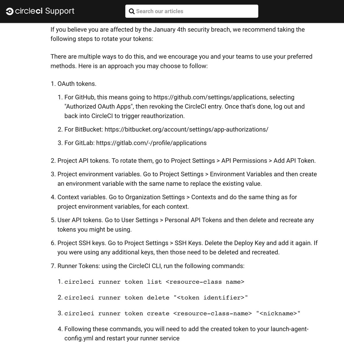 CircleCI's tweet photo. Rotating Secrets for Security Incident [4 Jan. 2023]

We compiled this comprehensive list of steps strongly recommended for customers to take as preventative measures following yesterday's security alert. https://t.co/jgUdG1cDjX https://t.co/JEVchJaZHX