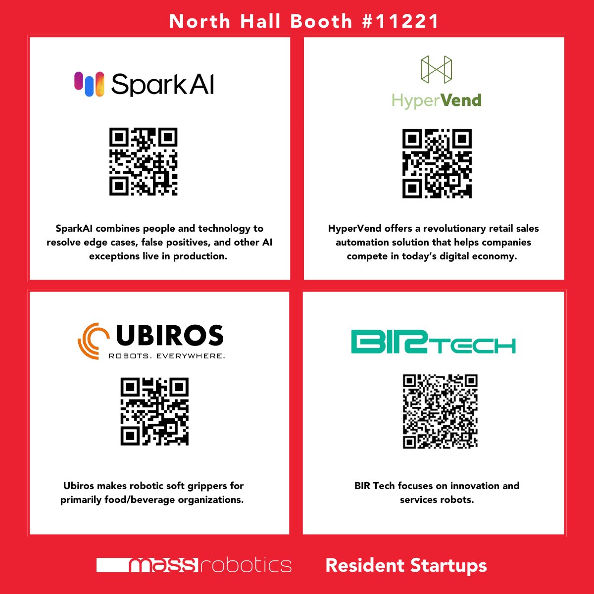 MassRobotics's tweet photo. Come join us at booth #11221 @CES we are with our resident startups @UBIROS1 #SparAI and #Birtech #HyperVend🤖 #CES2023 @CTATech #ces https://t.co/BF00jZHCr5