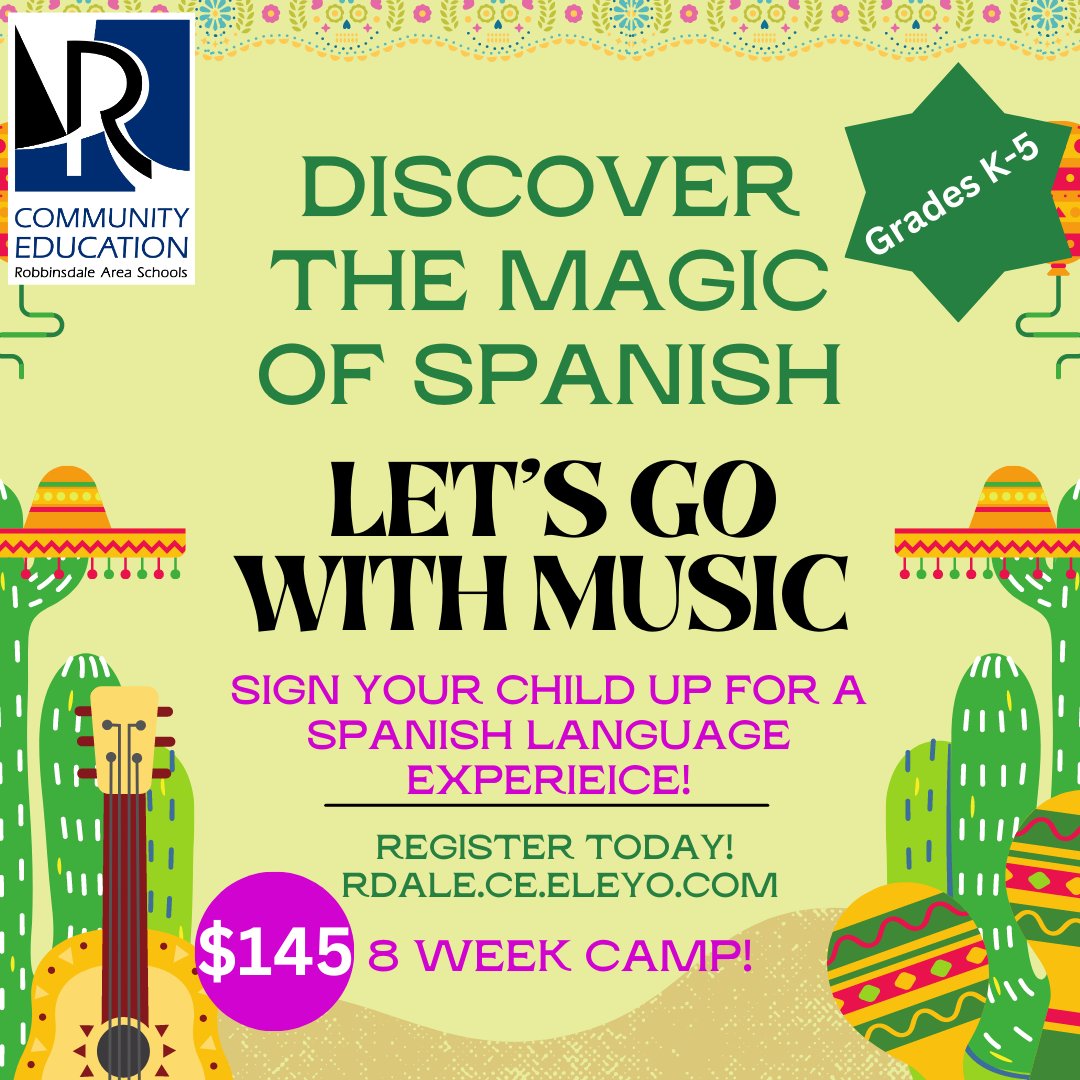 RASCommunityEd's tweet image. Give your child the gift of Language! 
This Camp will allow your child to learn the language with music and games! 

Sign up today @ rdale.ce.eleyo.com!