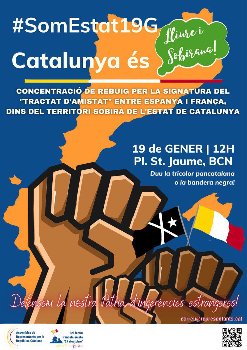 AssembleaRepCat's tweet photo. 🏛️📢 | Convocatòria
Tothom a defensar la nostra pàtria d'ingerències estrangeres! Duu la teva tricolor o bandera negra! Això encara no s'ha acabat!
Passeu-ho i feu-ne difusió; cal omplir sa plaça! 🔥🏴
#SomEstat19G
#EstatCatalà 💛🤍❤️
---
Adhesions:
https://t.co/uPKxCE8Kog https://t.co/rgdlb1zHh3