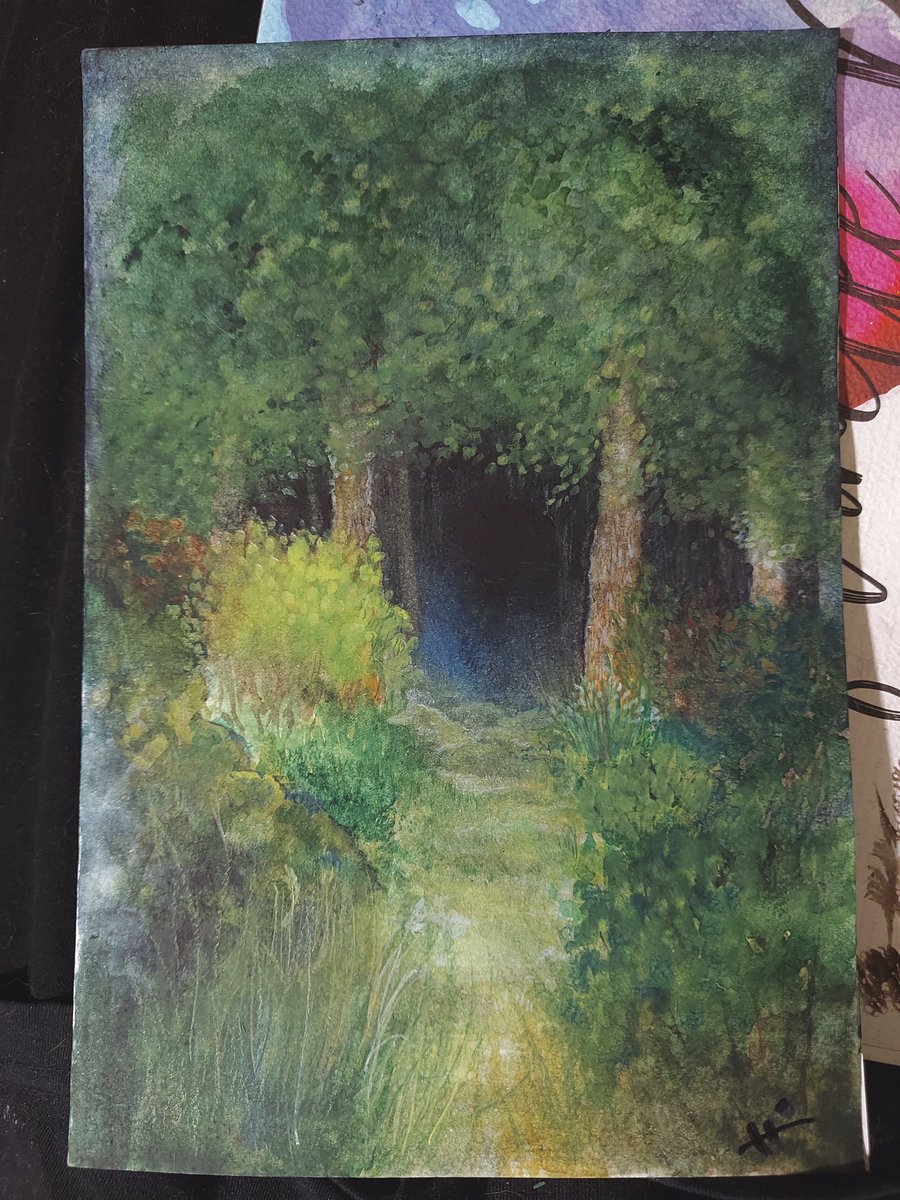 ColorfulCulprit's tweet photo. En récompense d’être encore là alors que le compte prend la poussière, ma première aquarelle depuis… fiouh. 2 ans ??? 

En vous souhaitant de trouver votre Porte 💚 (celleux qui savent savent)* https://t.co/WS2UFN01WI