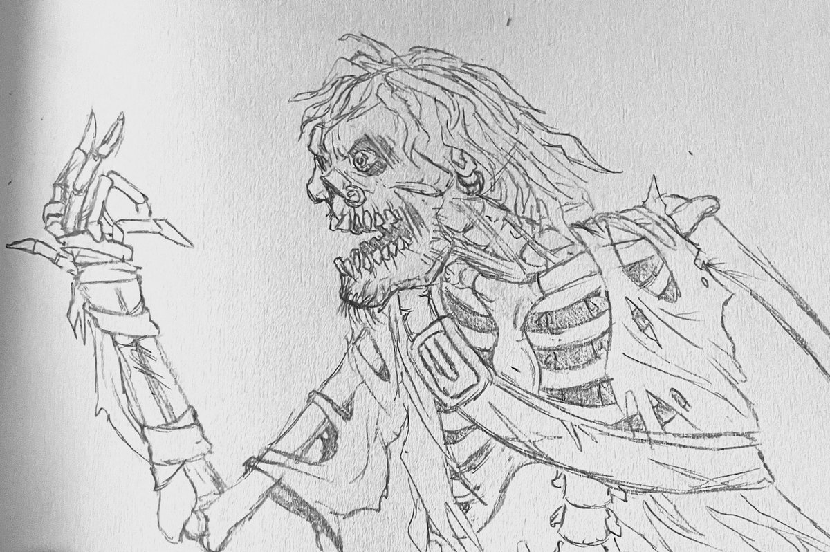 squiid_toxic's tweet photo. Probably 90% of what I draw is just random NPC-like characters that I draw once and then forget exist. I’m gonna try and post these one offs more often in at least the sketch forms. Take this skeletal lad for instance - tried to embrace the Joe Mad style from BattleChasers a bit https://t.co/NpVf8ywZQu