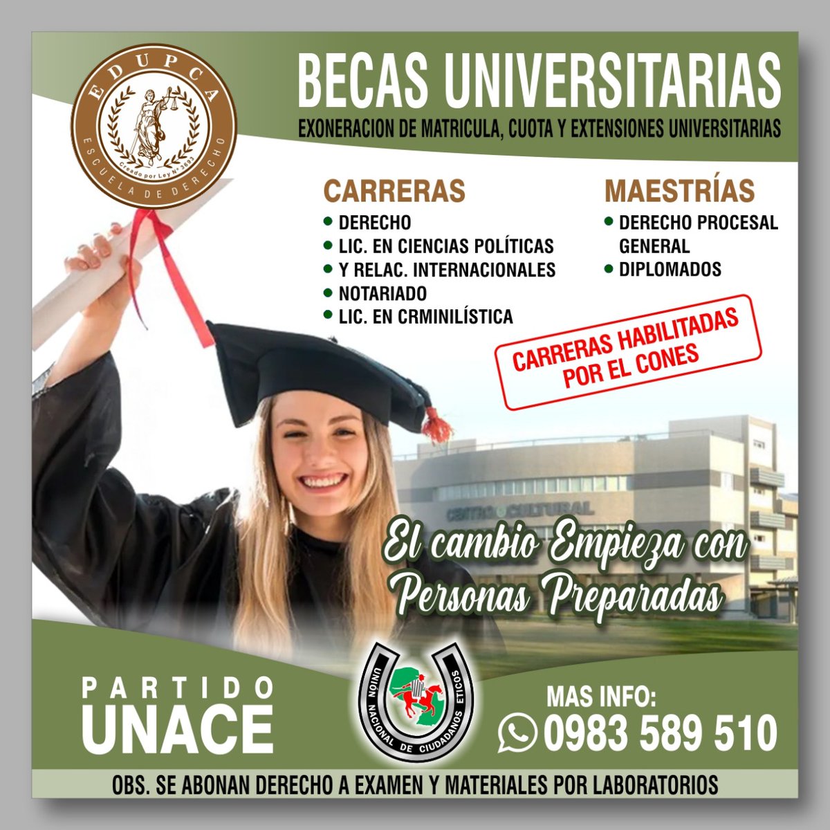 partido_unace's tweet photo. El Partido UNACE comunica que se encuentran a disposición de Becas Universitarias. " El cambio empieza por la Educación " IKATU LO MITA #IkatuLoMita #PartidoUnace #Lista7 https://t.co/0gmi7YvCUQ