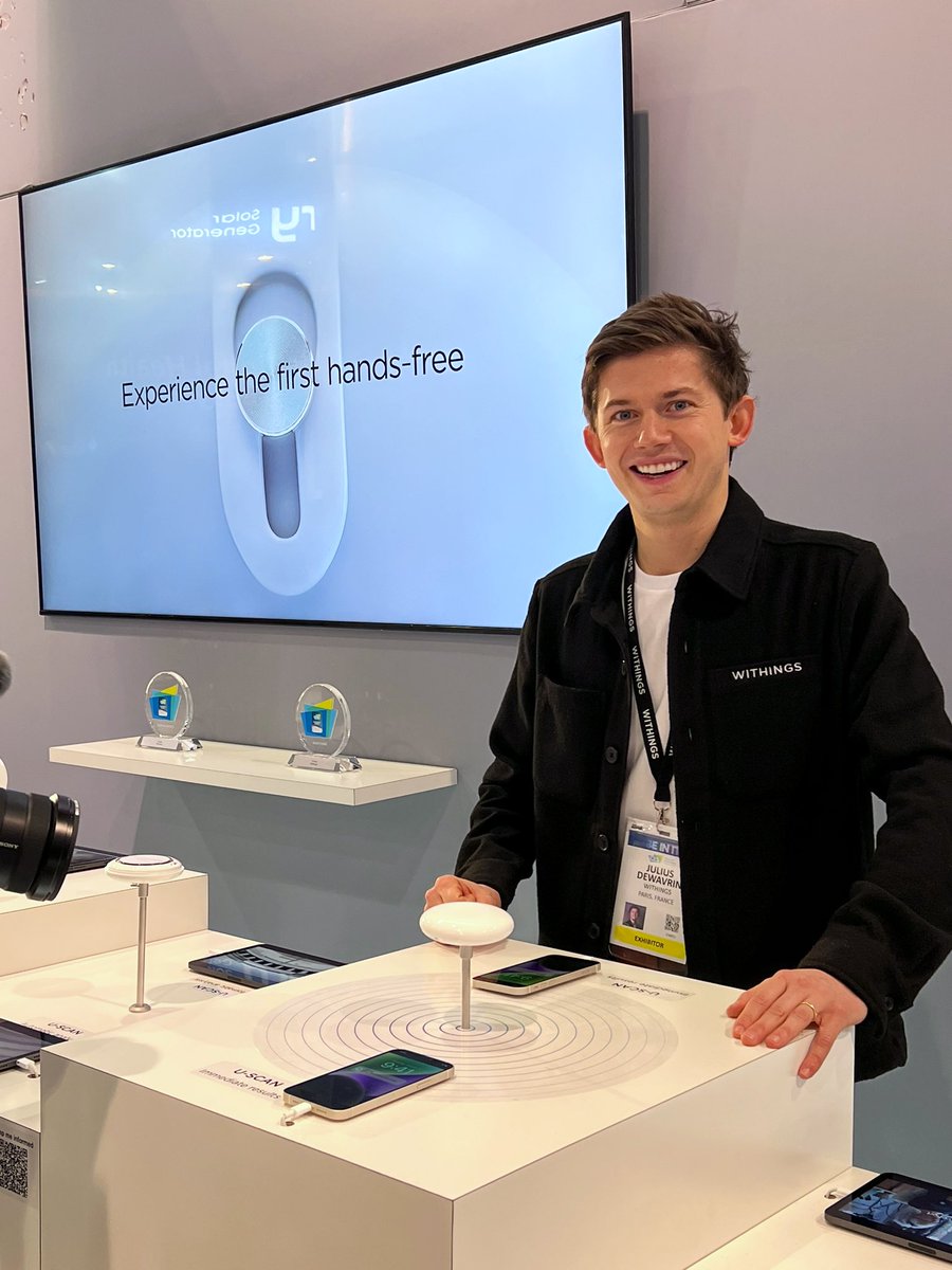 Withings's tweet photo. We are officially open on Day 1 of #CES2023 in Las Vegas 🎉 — come visit us at booth #8645 in the North Hall of the LVCC! After > 4 years development here’s U-Scan PM Julius Dewavrin ready to demo. We’ll share more photos in a 🧵 below. https://t.co/EJL7kI94Of