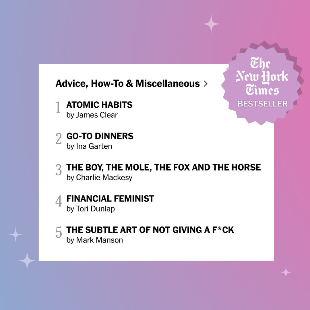 WE DID THAT. 

Financial Feminist is a New York Times bestseller.

This is a huge accomplishment; an accomplishment I’ve dreamed of ever since I decided to write this book. But it’s not just my accomplishment — it’s all of ours. So here’s to us.

herfirst100k.com/book