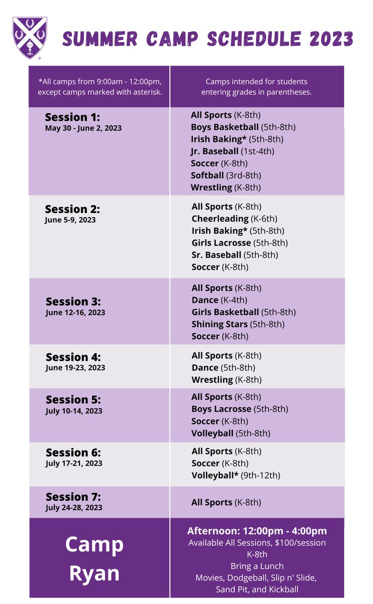 Mark your calendars, Father Ryan Summer Camp registration opens Monday, January 9! Check out the schedule for 2023, and visit our website to learn more about each session. fatherryan.org/athletics/summ…