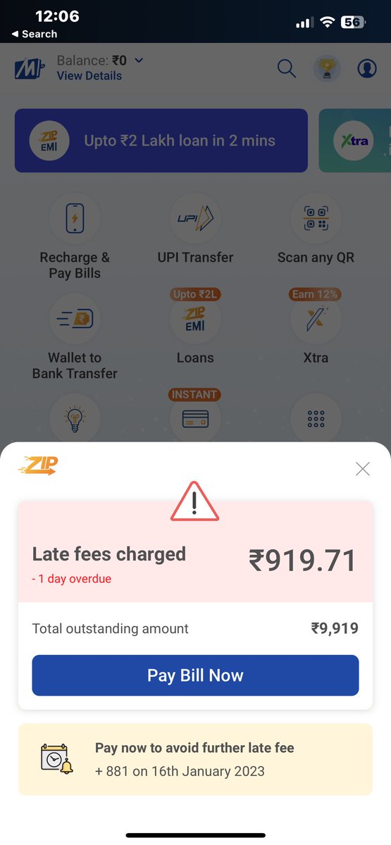 Mitulvithani_'s tweet photo. i have already zip pay clear but not received my amount so i not pay late fees charge your application bad server alwys down @MobiKwik @MobiKwikSWAT #Mobikwik https://t.co/kG07rsJXAF