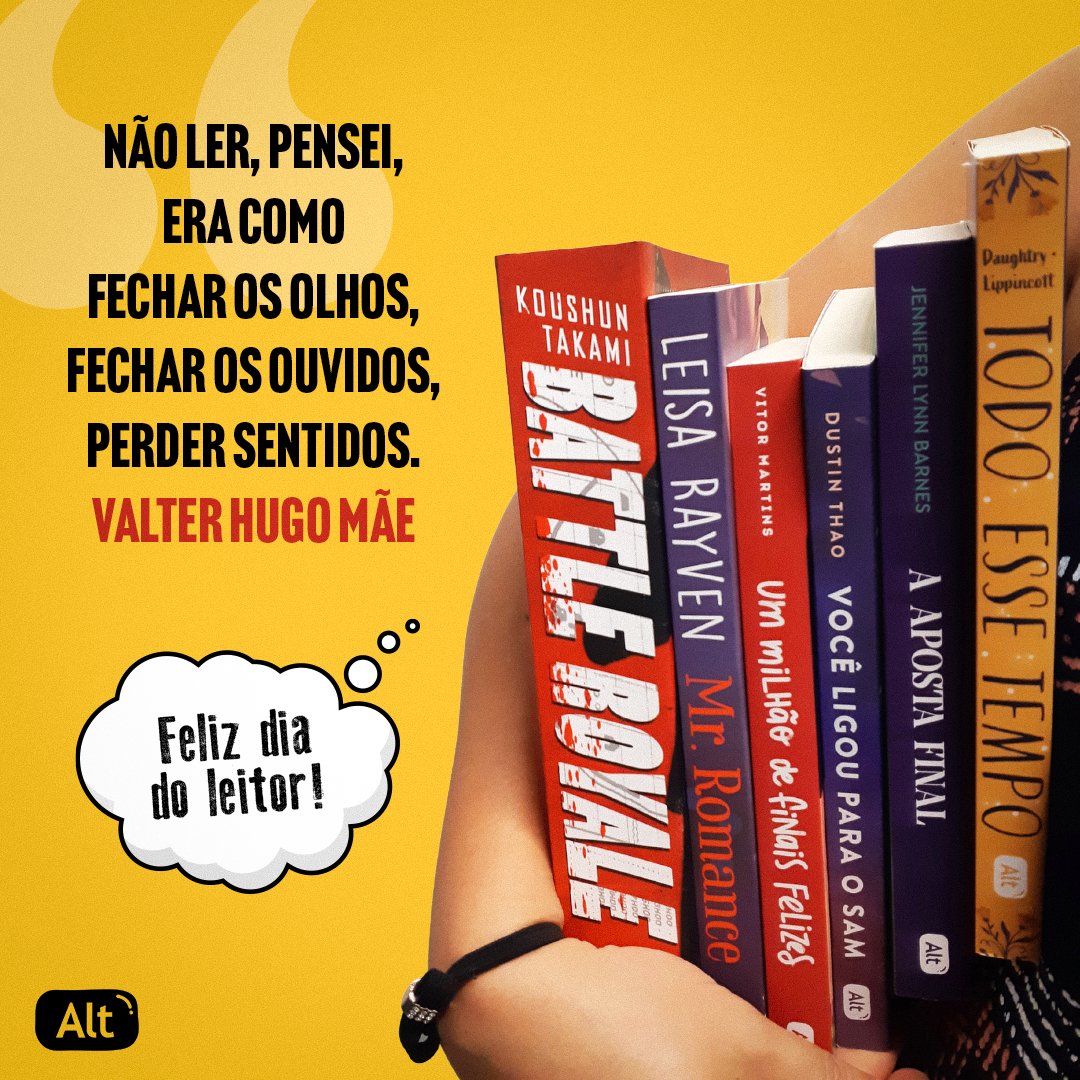 editoraalt's tweet photo. Um dia inteirinho dedicado aos apaixonados pela literatura. Nada melhor do que comemorar lendo seus livros favoritos, né? ❤️
Me conta nos comentários: qual livro meu você quer ler?
#DiadoLeitor #EditoraAlt #bookstan https://t.co/87MVv0ymBZ