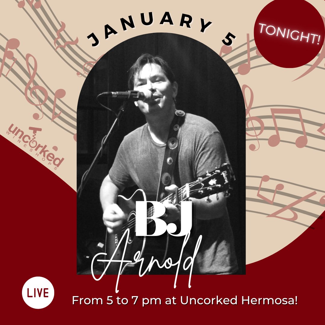 BJ Arnold is back! Come by our #HermosaBeach location tonight and he'll entertain and enthrall you with his tunes and ditties, while you enjoy a #wineflight. See you at 5pm! 🎵

#UncorkedWineShops #UncorkedHermosa #winelovers #winetime #musiconthepatio #winetasting #livemusic