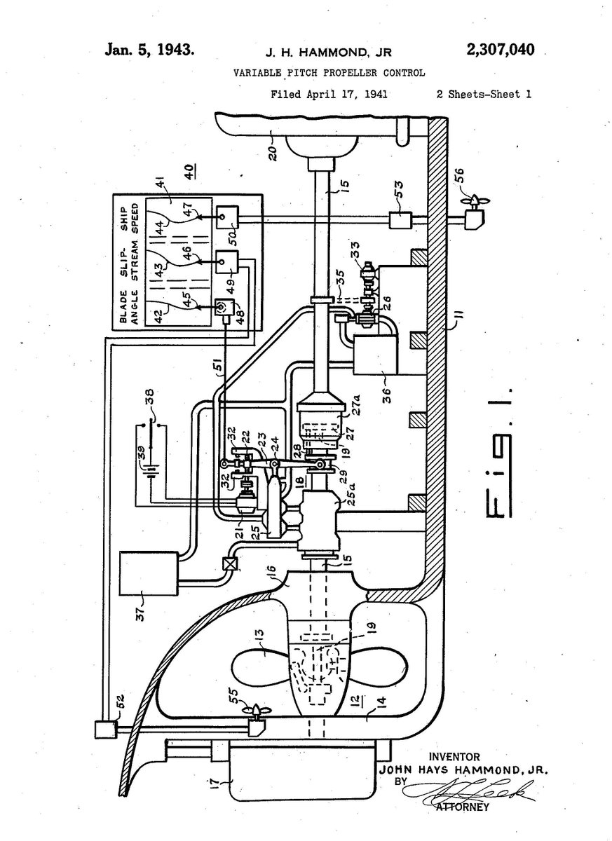 MuseumCastle's tweet photo. Follow along all year as we highlight a selection of Hammond's works on the anniversaries of their relevant patent dates in our new #weeklyseries: This Day in Hammond #History.

#Patent number 2,307,040: 'The Variable Pitch Propeller Control' was granted #OnThisDay in 1943. https://t.co/uJprFXH1Lm