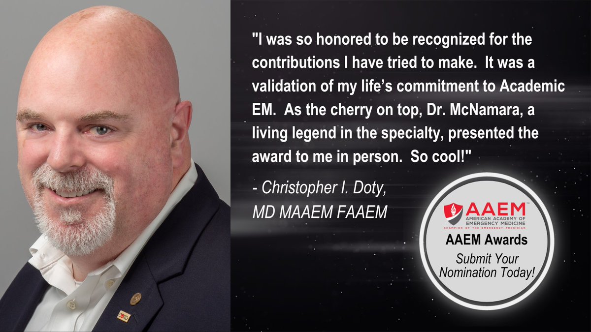 AAEM Awards acknowledge the efforts of those who have dedicated so much of their time to our Academy and the specialty of #EmergencyMedicine. 

Honor someone deserving of national recognition through a nomination by January 31, 2023: bit.ly/aaemawards