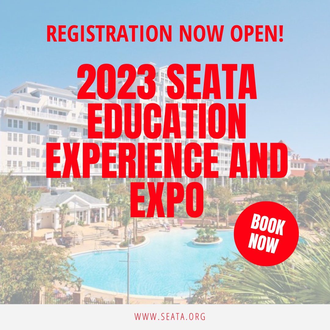 Rooms are going fast so be sure to secure your spot and registration for the 2023 SEATA EducATion Experience and Expo! Visit the SEATA page for more information and links to register or use the links below. 
 Book your room at: web.cvent.com/event/68784b01…