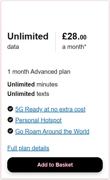 Three UK Sim Only Plan: Unlimited Data. £28 a month {fave.co/3GMpMn3} 1 month plan.

#threemobile #simonly #DealoftheDay #london #unitedkingdom #unlimiteddata #unlimitedtexts #unlimitedminutes #mobilephones #5Gready #5Gnetwork