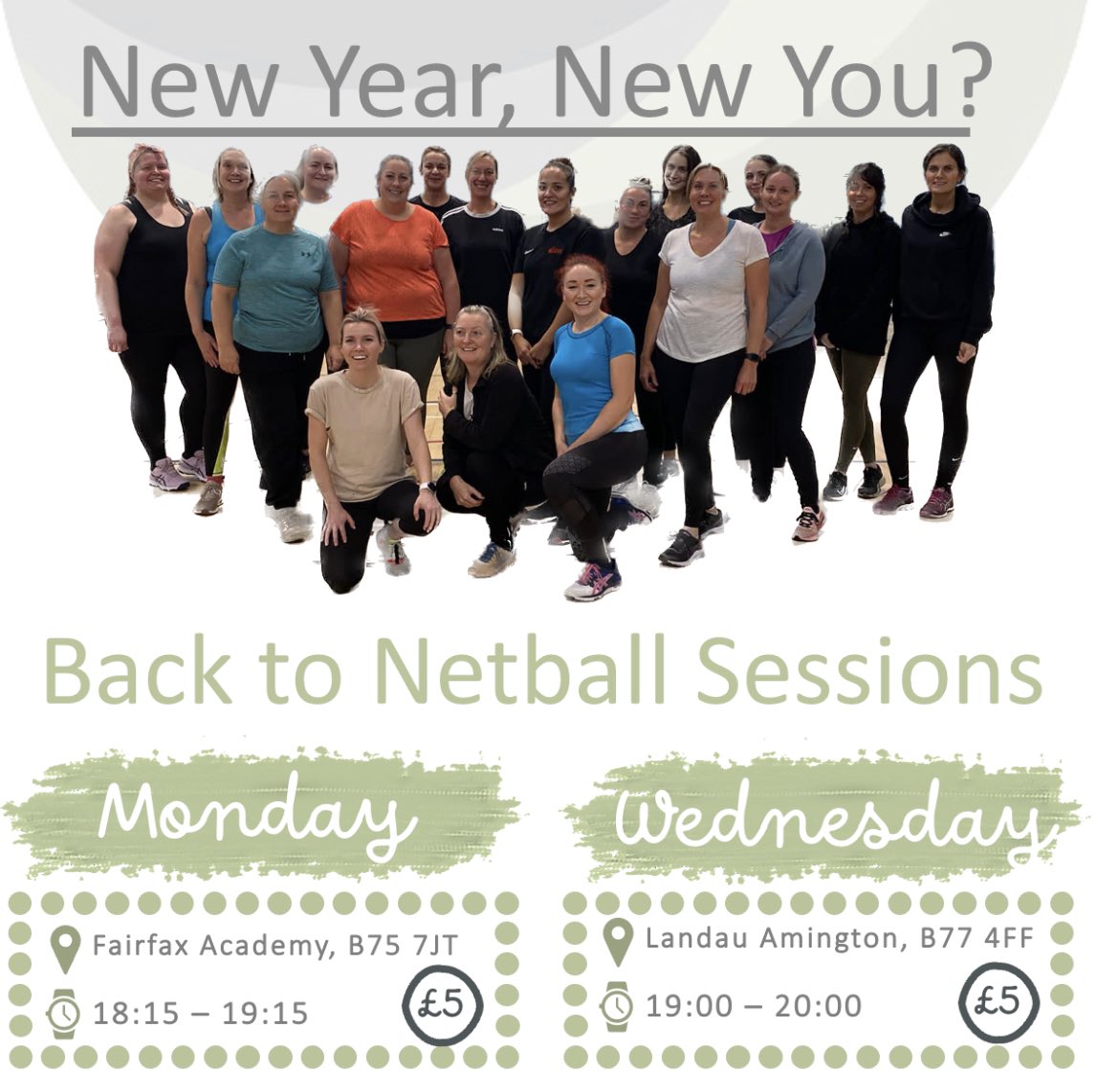 🤔 Looking for reasons to stick to your New Year’s resolution?

Come along our back to netball sessions next week!

There's no sign up fee, no upfront payments, just turn up 🤩

#netball #hereifyouneed #backtonetball #tamworth #suttoncoldfield #newyearnewme #newyearnewyou