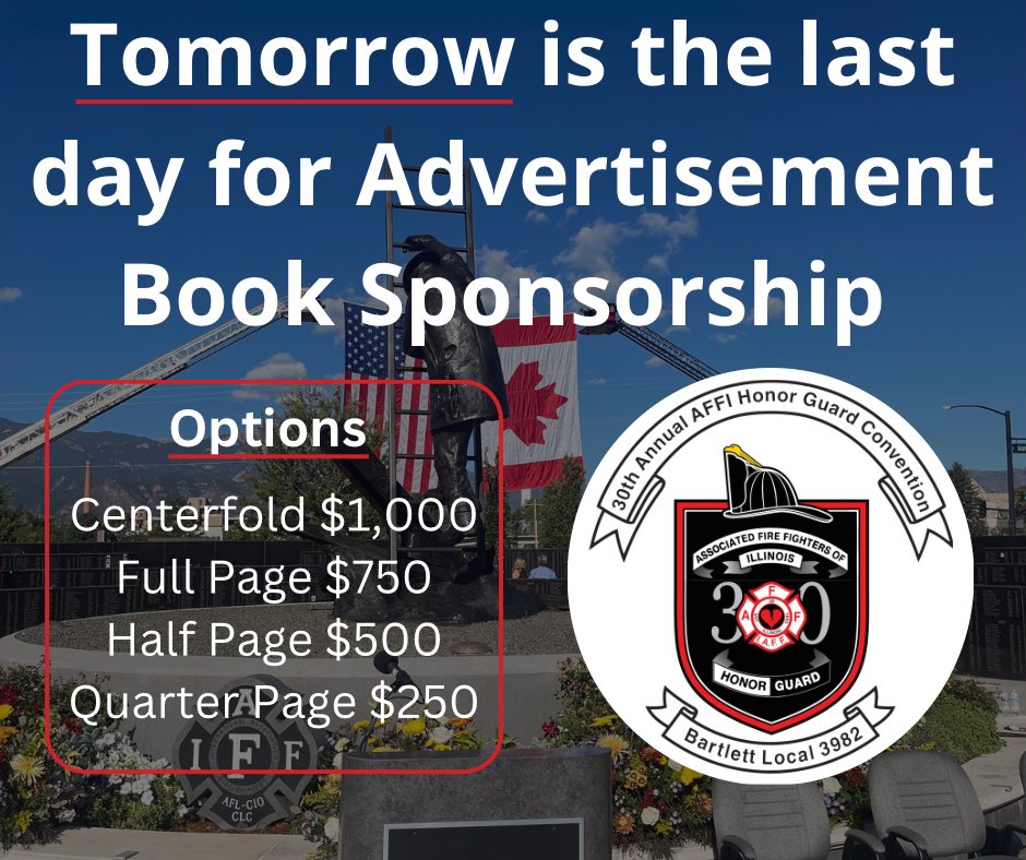 IAFF3982's tweet photo. The 30th AFFI Annual Honor Guard Convention is only a few weeks away. This is a great opportunity for your business to get exposure to thousands of people. https://t.co/GkJFbGueDu