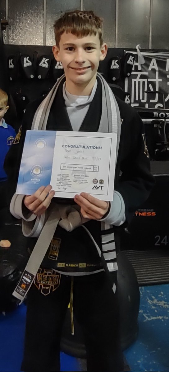 @BBGAcademy So proud of Sam (10.4). He finally got promoted to solid grey belt in BJJ tonight after almost 7 years of hard work 🥋👏 #TeamBBG 💙💚