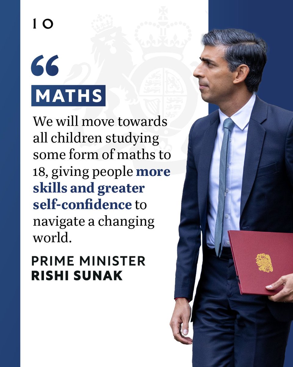 10DowningStreet's tweet photo. Right now, just half of all 16 to 19-year-olds study any maths at all.  

In a world where data is everywhere, our children’s jobs will require more analytical skills than ever before. 
 
Find out more: https://t.co/aLwJye1ru5 https://t.co/WcWTm0Tid5