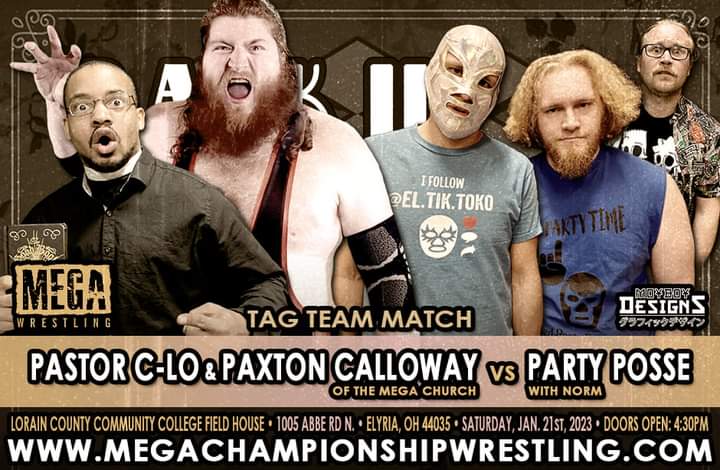 MegaWrestling's tweet photo. MEGA MAFIA,  At Back In My Day on Jan 21, The MEGA Church clashes with the Party Posse.  Will the gooooddd pastors congregation continue on their winning ways or will the Party Posse bounce back from their recent loss ? Tickets on sale now at https://t.co/EsLVxSKYJg https://t.co/9vuYUCCL73