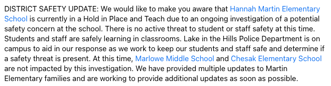 DISTRICT SAFETY UPDATE: <a href="/Martin_Huskies/">Martin Elementary</a>
