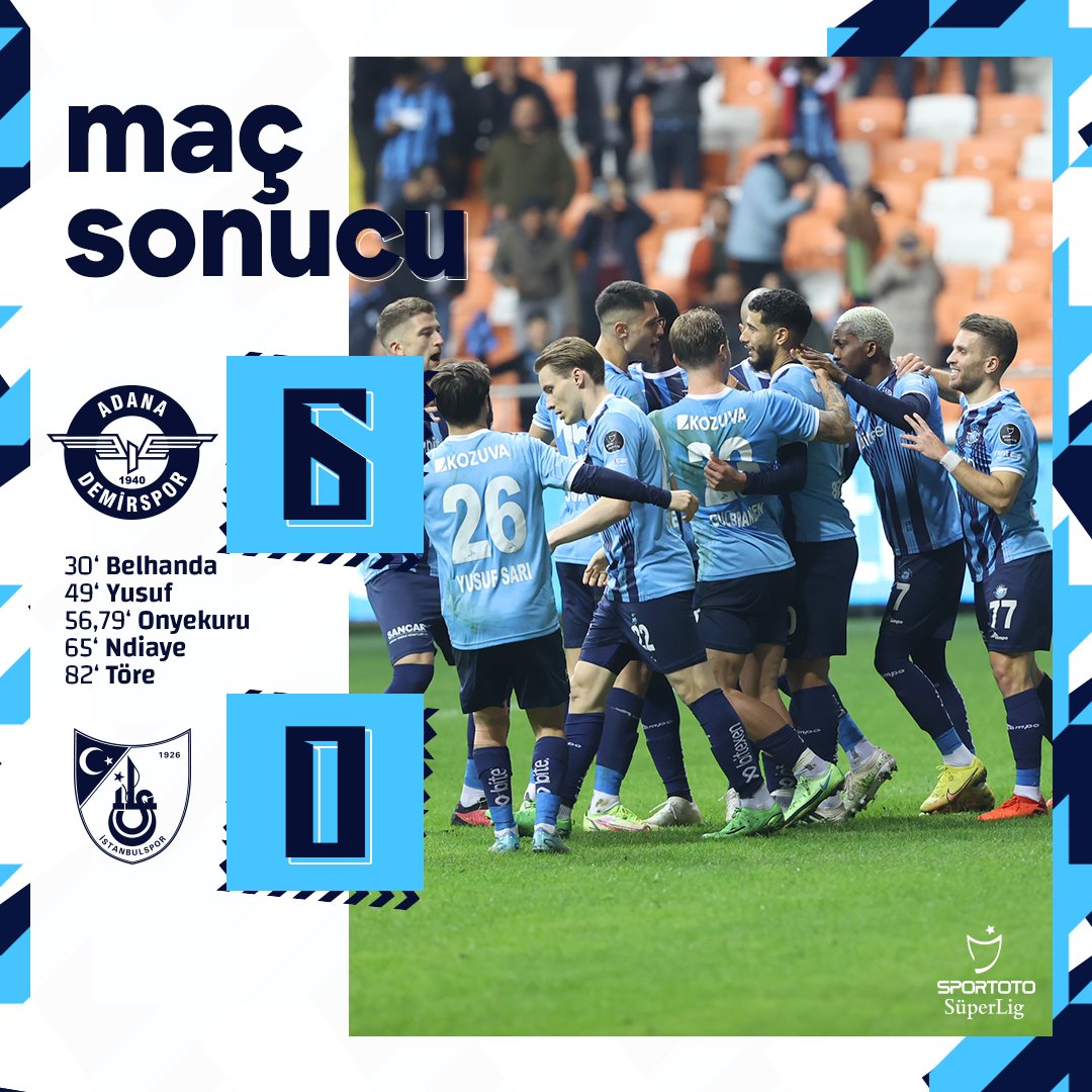 ⚡️ Maç sonucu. 

Adana Demirsporumuz 🟦 6 - 0 🟨 İstanbulspor

#ADSvİST
