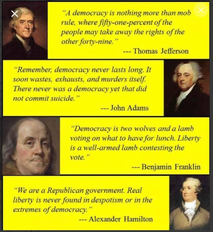 We are NOT a Democracy no matter how many times the Democrats say we are