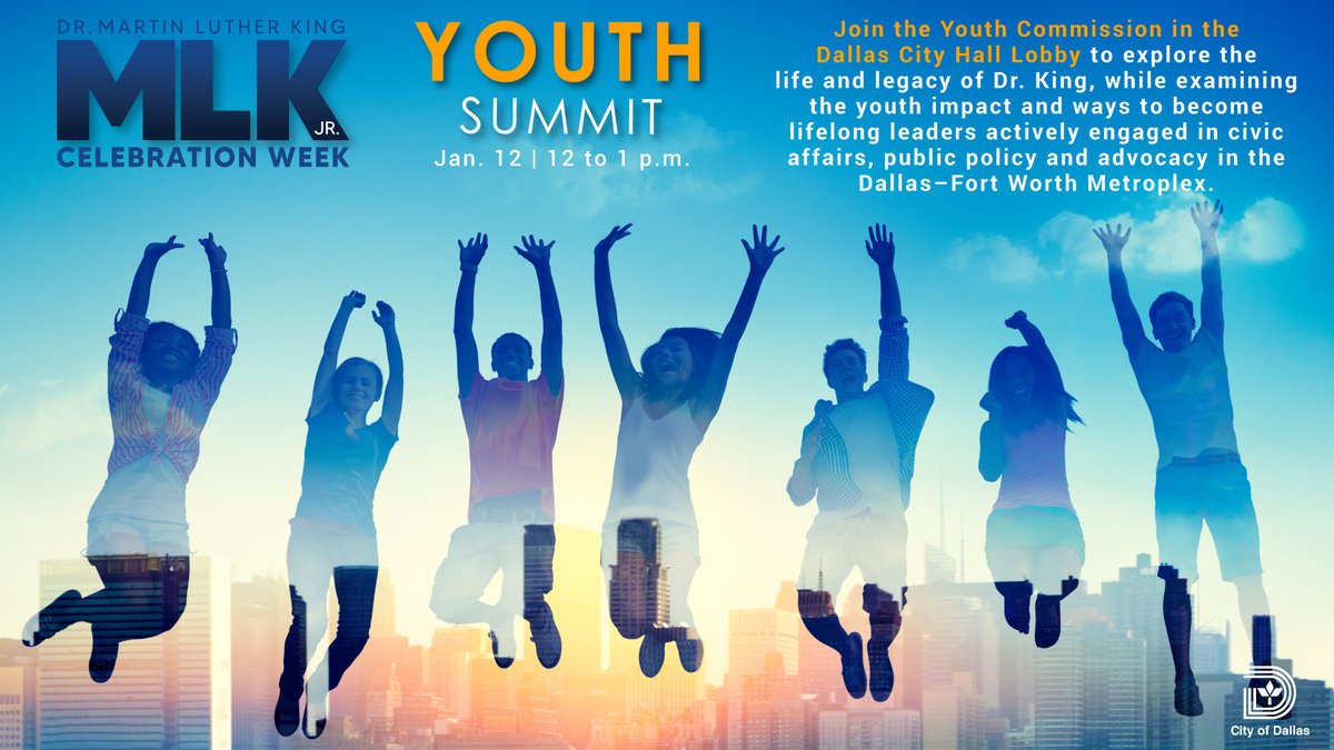 CityOfDallas's tweet photo. Join the Youth Commission in the Dallas City Hall Lobby to explore the life and legacy of Dr. King, while exploring youth leadership development and community-based impact in the DFW.
📅 Thursday, January 12
🕛 12 p.m. - 1 p.m.
📍 Dallas City Hall Lobby
#MLKCelebrationWeek https://t.co/b8baTSb8k1