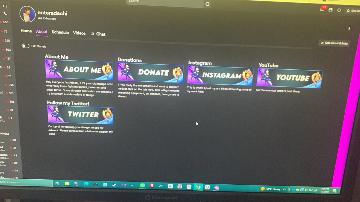 EnterAdachi's tweet photo. Doing a bit of renovation on my twitch thanks to the work of @GfxJessica11. I plan on streaming more consistently starting next week. And you’ll get to see the rest of her work there. https://t.co/gn6WGtkqTa