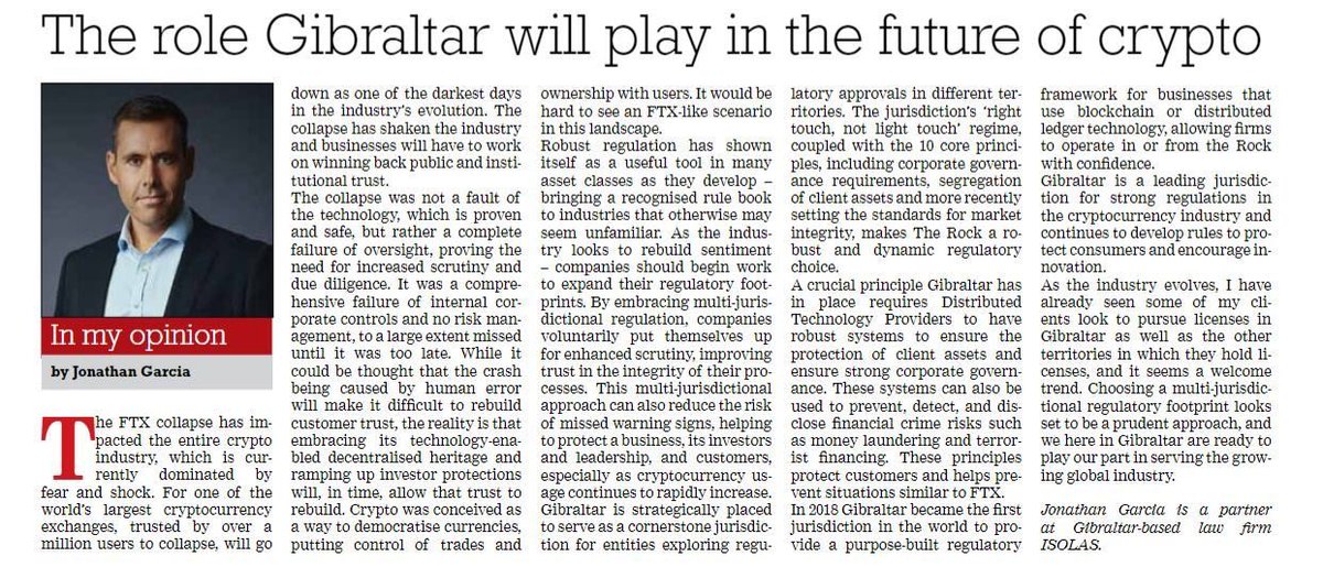 Latest article by ISOLAS Partner Jonathan Garcia on the FTX collapse and the role Gibraltar could play in the future of this space. #thinkgibraltar  #thinkisolas
